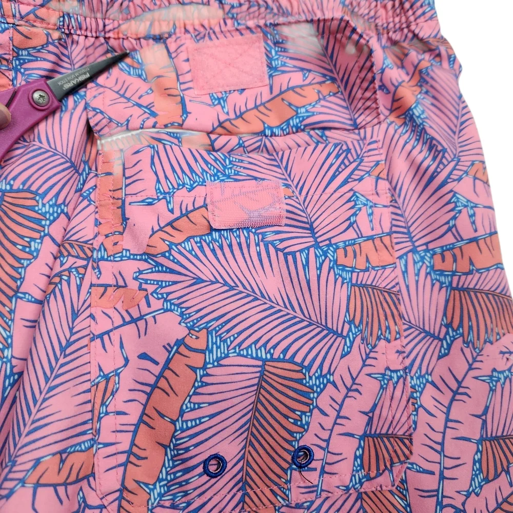 Vineyard Vines Printed Chappy Island Palms Swim Trunks Pink Orange Mens Size XL
